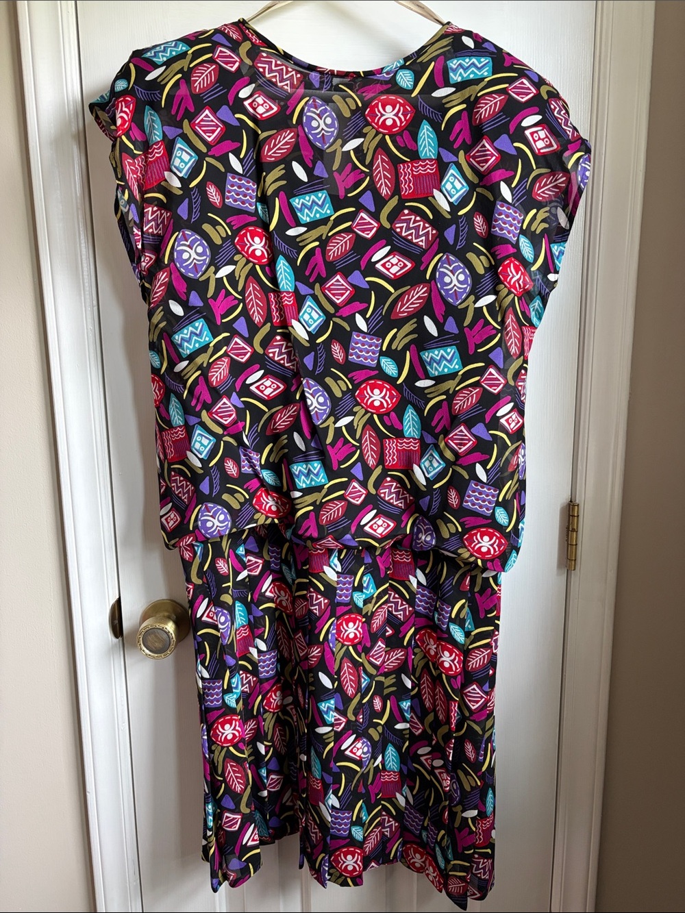 Liz Claiborne Black Multicolor Patterned Vintage 80s Midi Dress